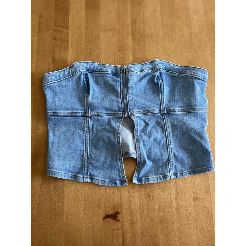 AMERICAN EAGLE Women's Denim Crop Corset Top Size Large Blue NEW MSRP $39.95